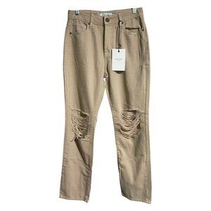 Hidden Los Angeles Womens Tracey High-Rise Straight Distressed Beige Jeans Sz 24